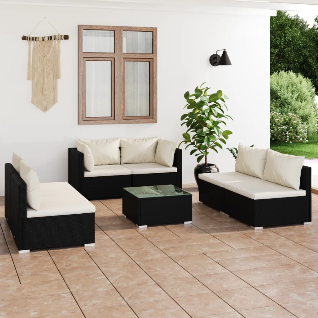 4 Piece Patio Lounge Set With Cushions Poly Rattan Black