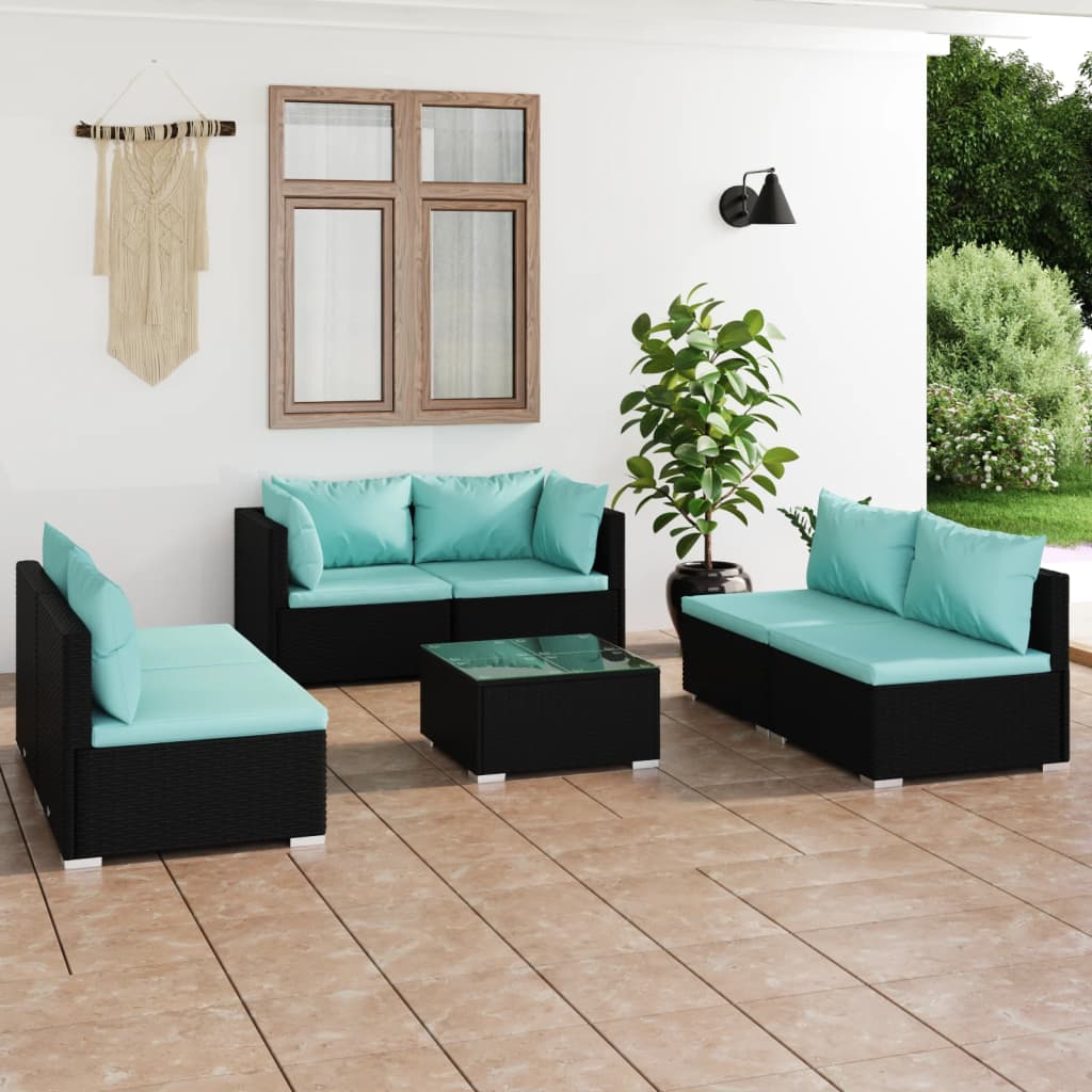 4 Piece Patio Lounge Set With Cushions Poly Rattan Black