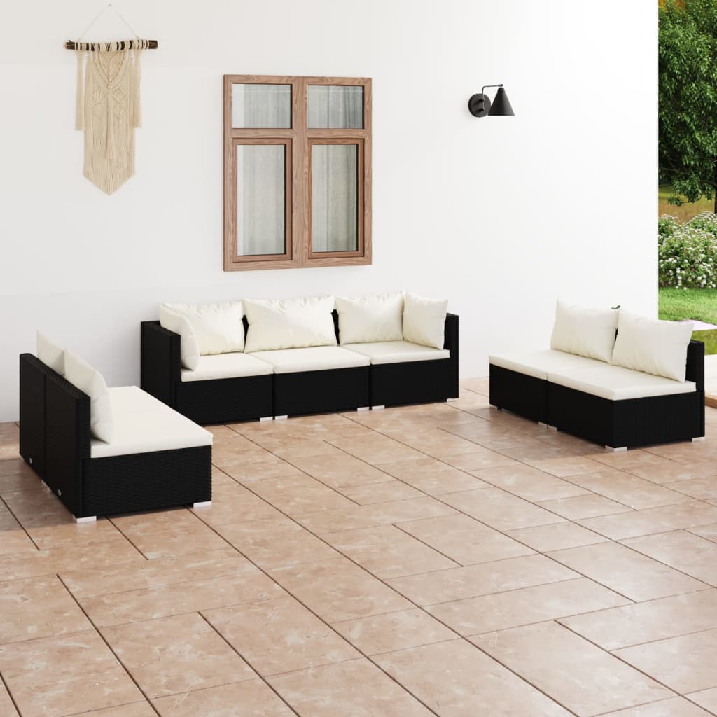 4 Piece Patio Lounge Set With Cushions Poly Rattan Black