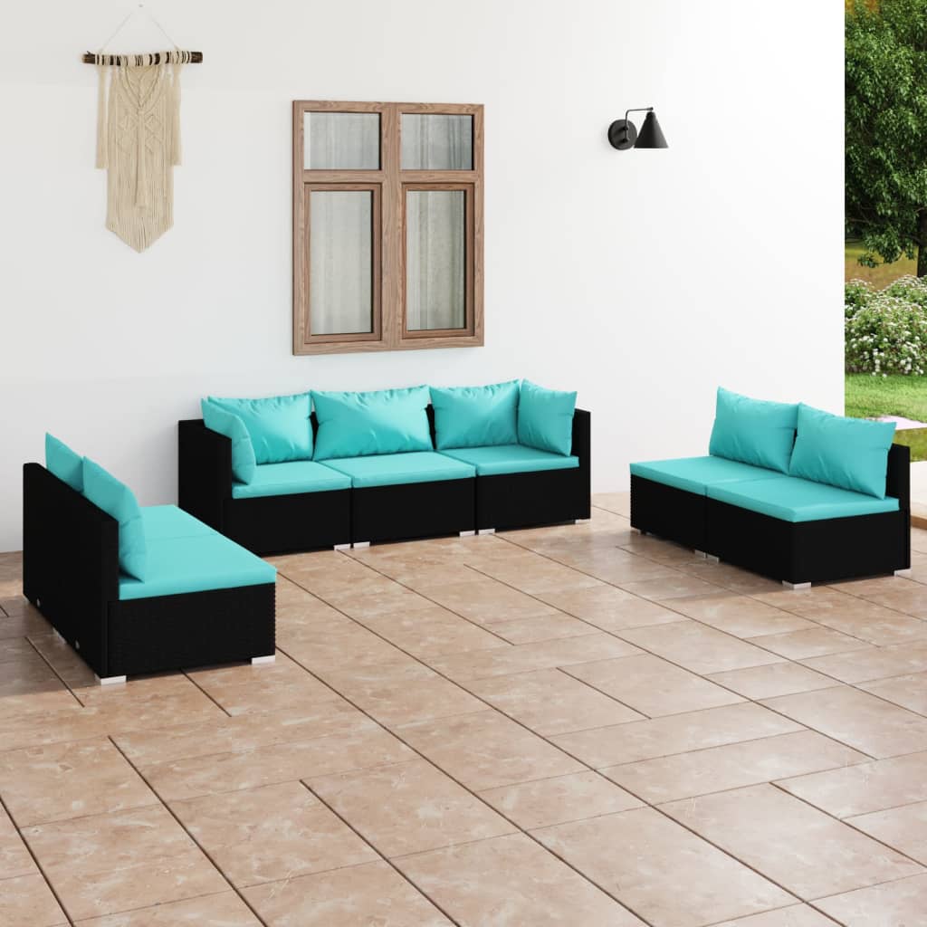 4 Piece Patio Lounge Set With Cushions Poly Rattan Black