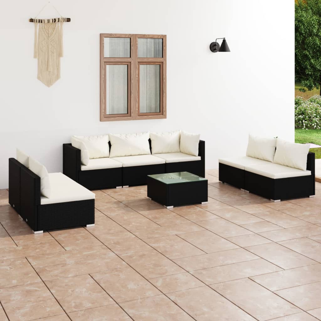 4 Piece Patio Lounge Set With Cushions Poly Rattan Black