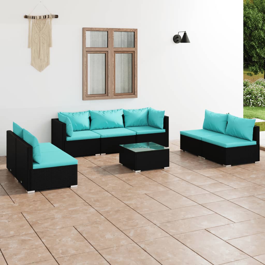 4 Piece Patio Lounge Set With Cushions Poly Rattan Black