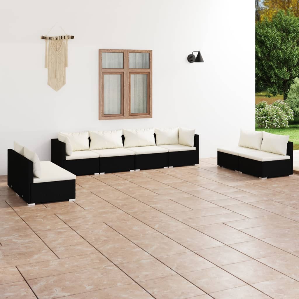 4 Piece Patio Lounge Set With Cushions Poly Rattan Black