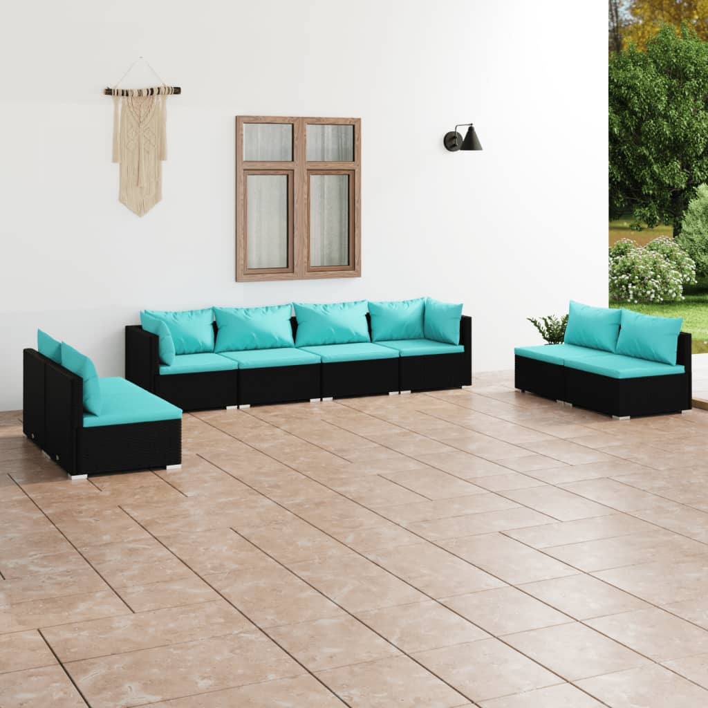 4 Piece Patio Lounge Set With Cushions Poly Rattan Black