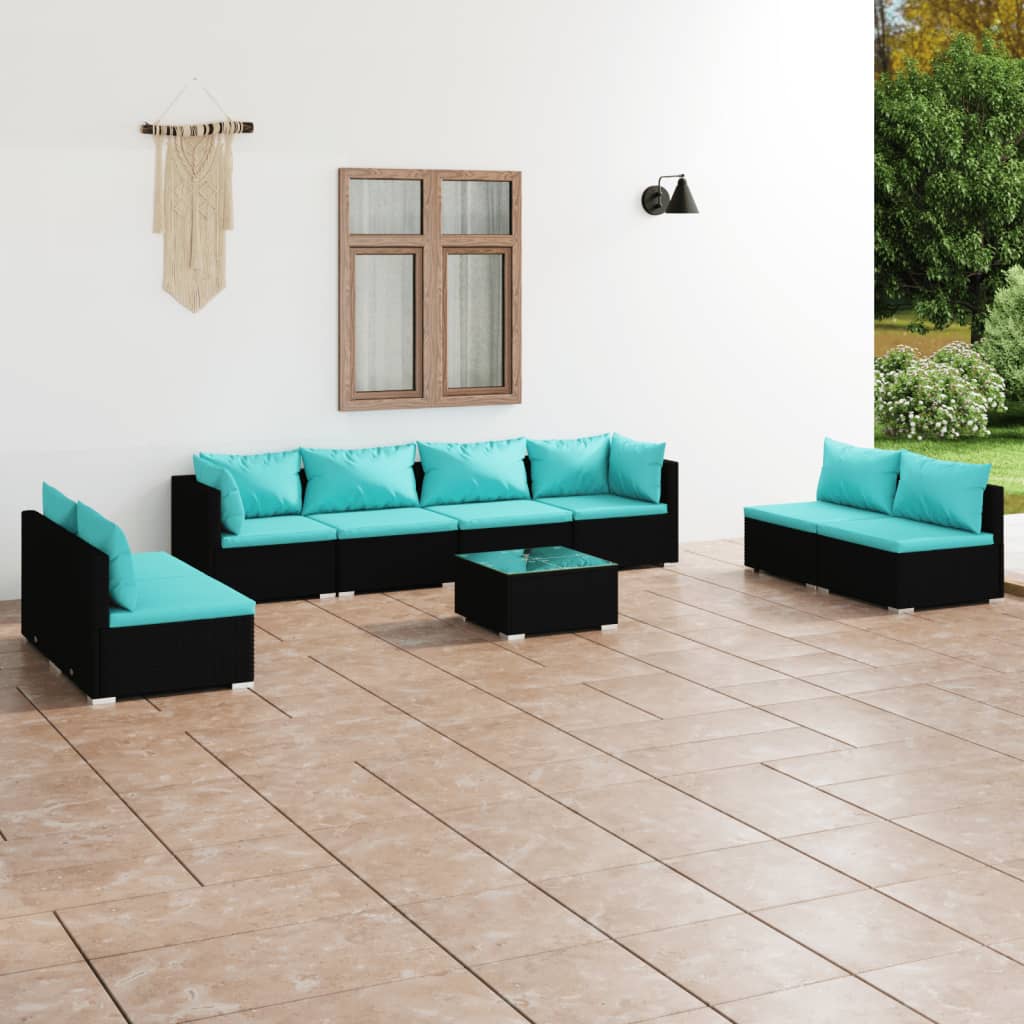 4 Piece Patio Lounge Set With Cushions Poly Rattan Black