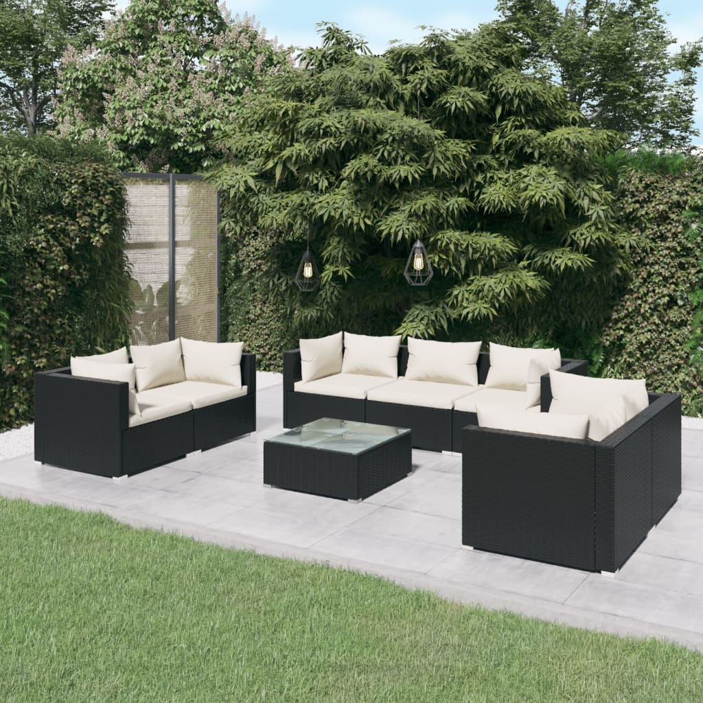 4 Piece Patio Lounge Set With Cushions Poly Rattan Black