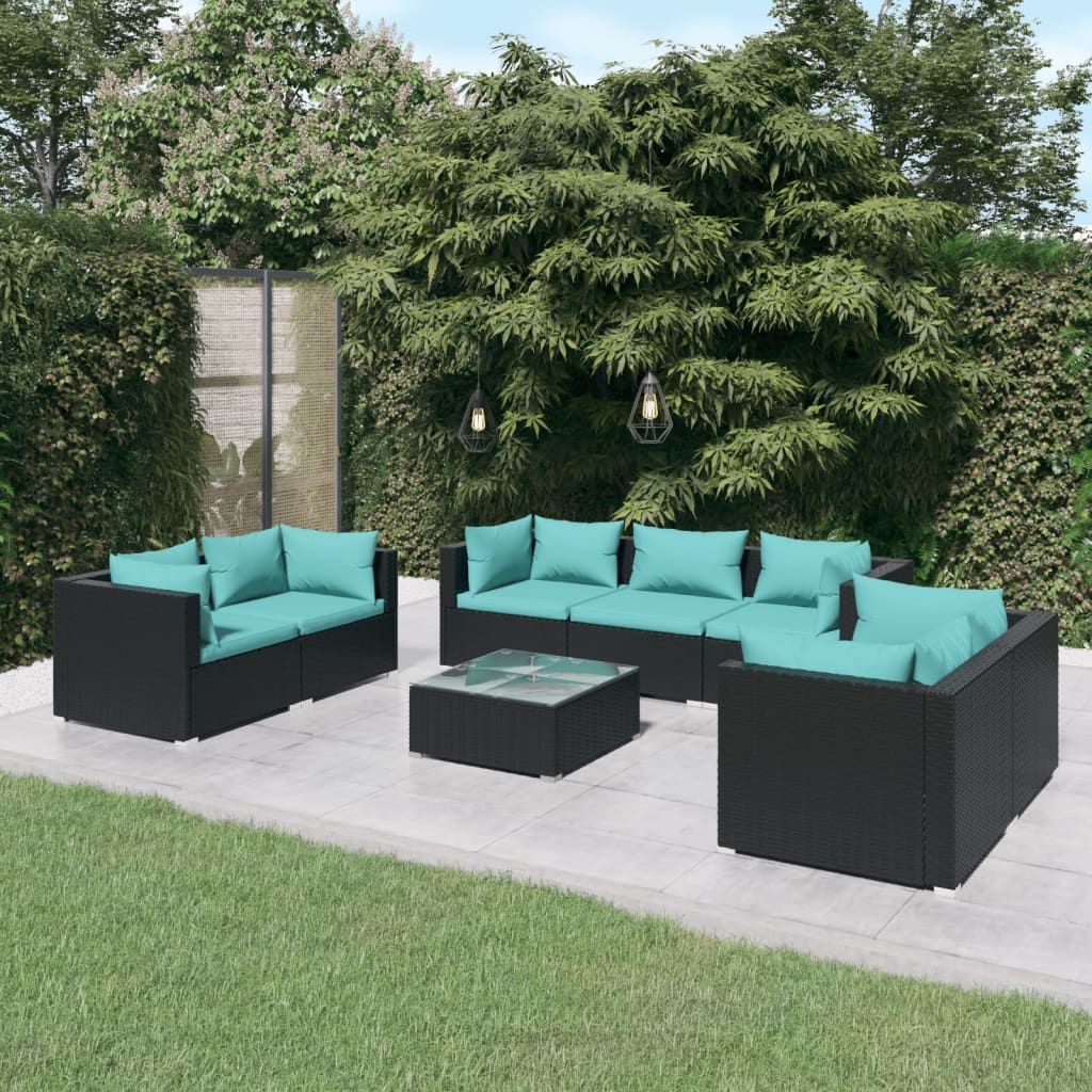 4 Piece Patio Lounge Set With Cushions Poly Rattan Black