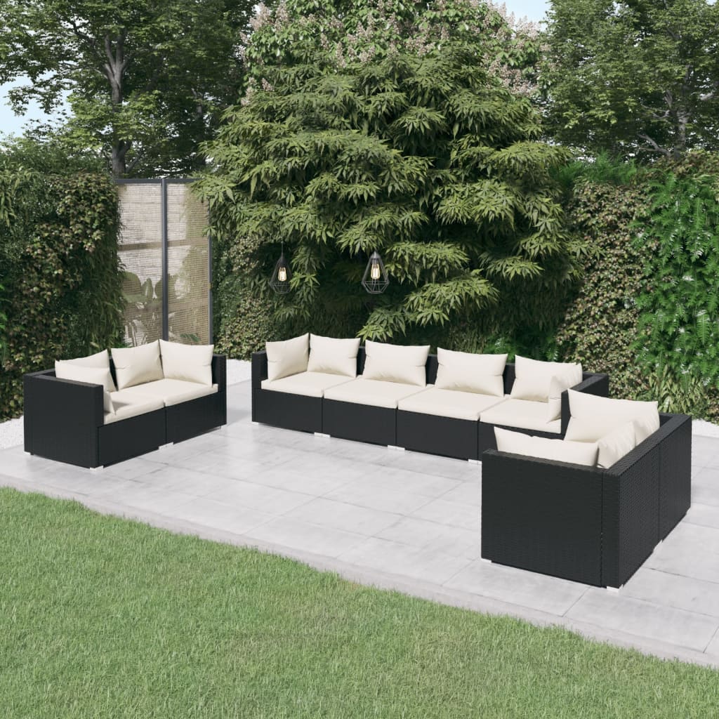 4 Piece Patio Lounge Set With Cushions Poly Rattan Black