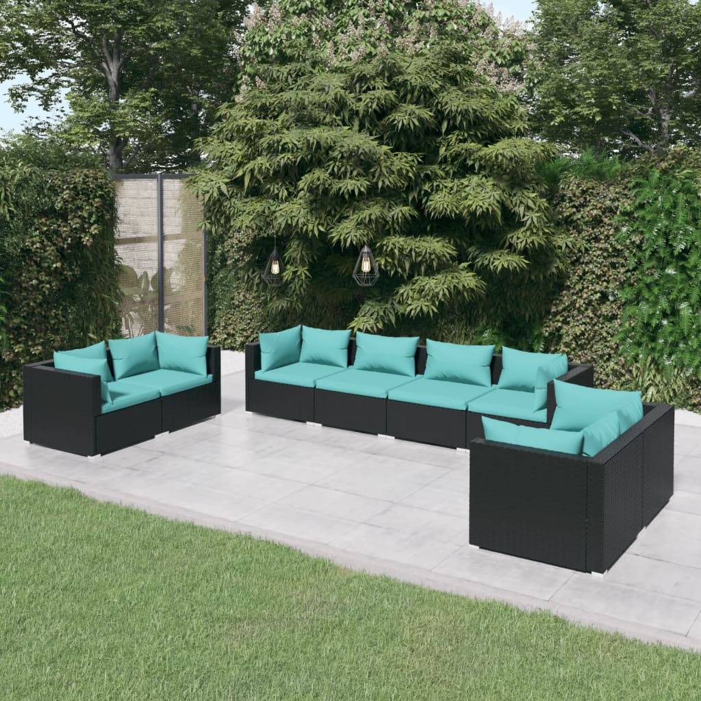 4 Piece Patio Lounge Set With Cushions Poly Rattan Black