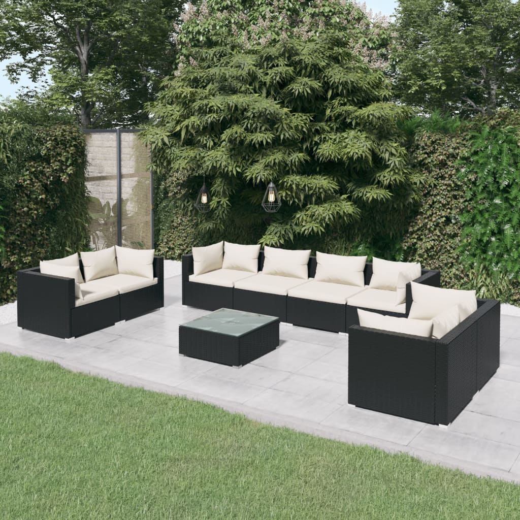 4 Piece Patio Lounge Set With Cushions Poly Rattan Black