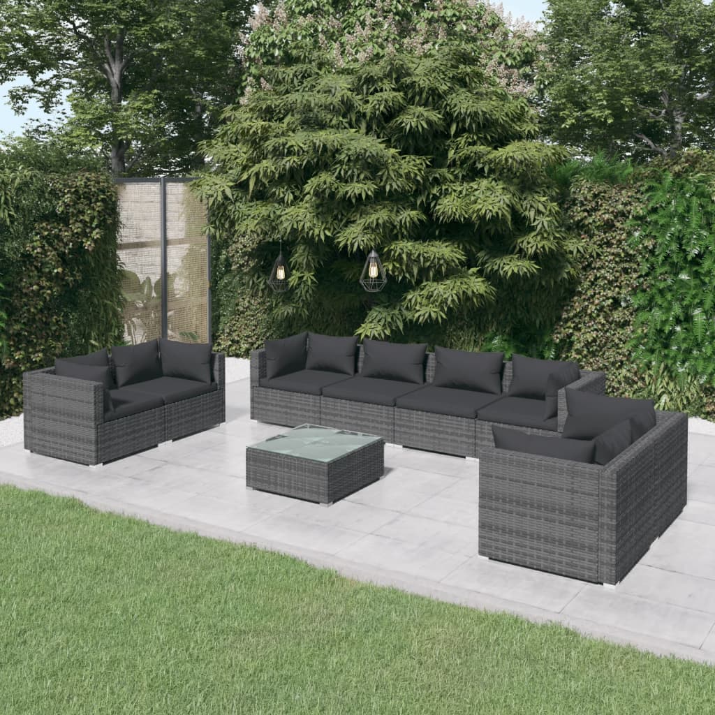 4 Piece Patio Lounge Set With Cushions Poly Rattan Black