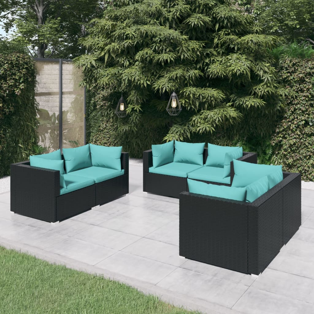 4 Piece Patio Lounge Set With Cushions Poly Rattan Black