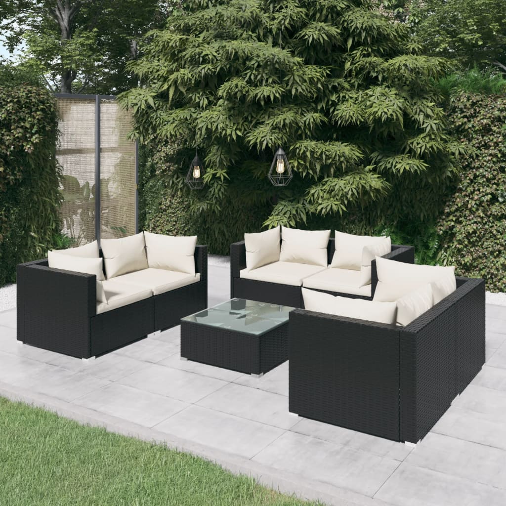 4 Piece Patio Lounge Set With Cushions Poly Rattan Black