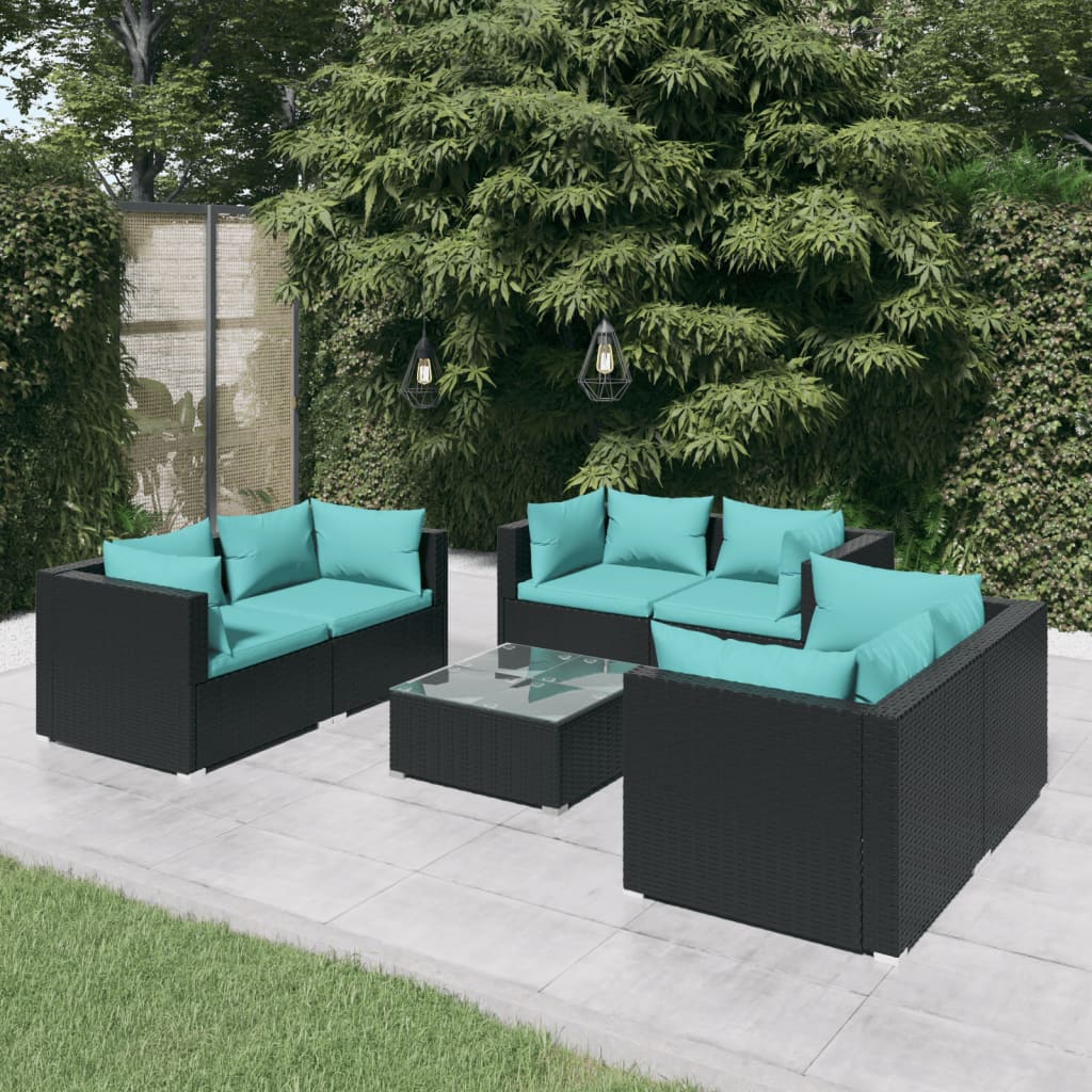 4 Piece Patio Lounge Set With Cushions Poly Rattan Black