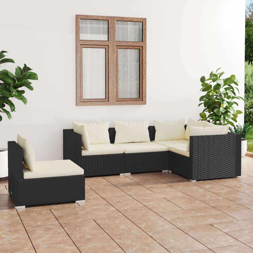 5 Piece Patio Lounge Set With Cushions Poly Rattan Brown