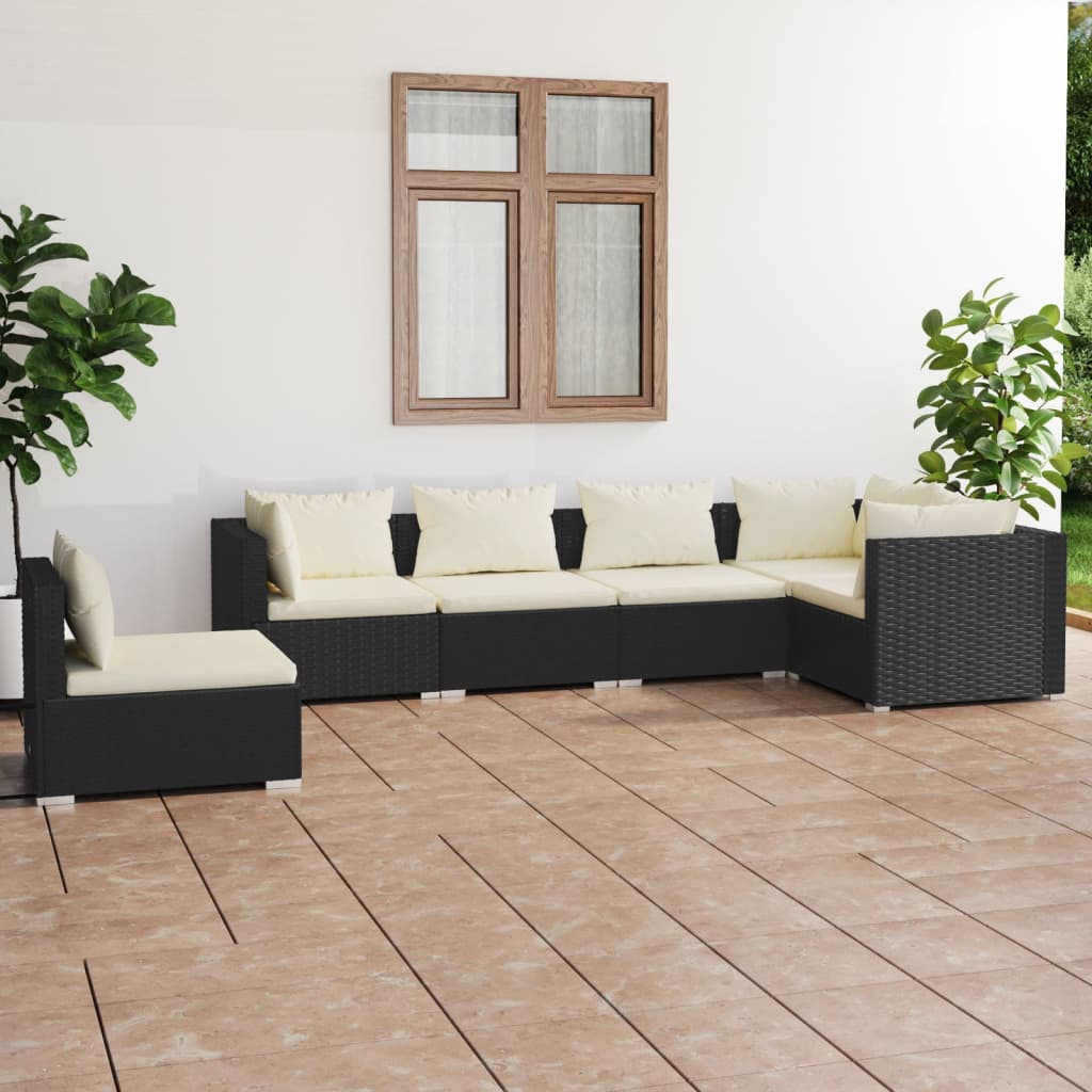 5 Piece Patio Lounge Set With Cushions Poly Rattan Brown