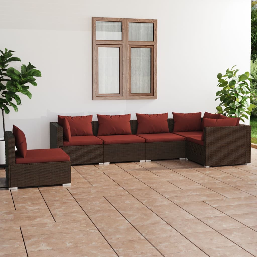 5 Piece Patio Lounge Set With Cushions Poly Rattan Brown