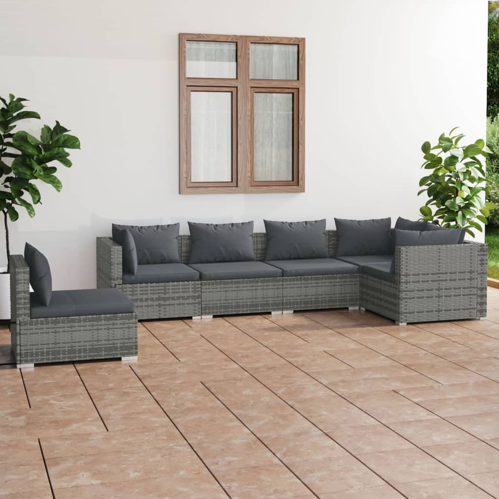 5 Piece Patio Lounge Set With Cushions Poly Rattan Brown