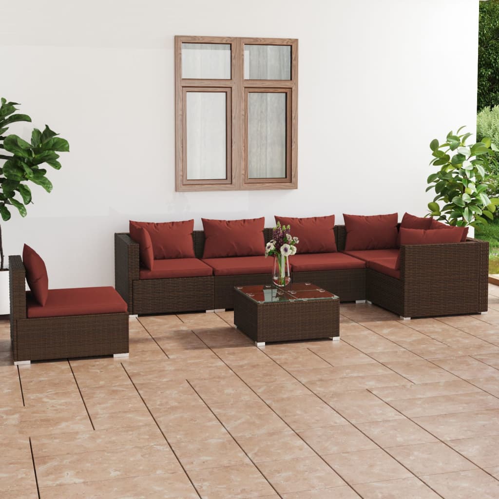 5 Piece Patio Lounge Set With Cushions Poly Rattan Brown