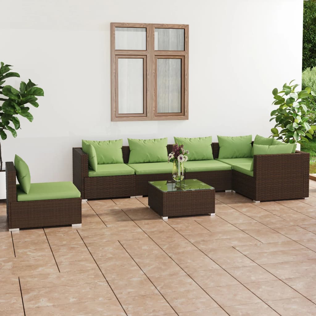 5 Piece Patio Lounge Set With Cushions Poly Rattan Brown