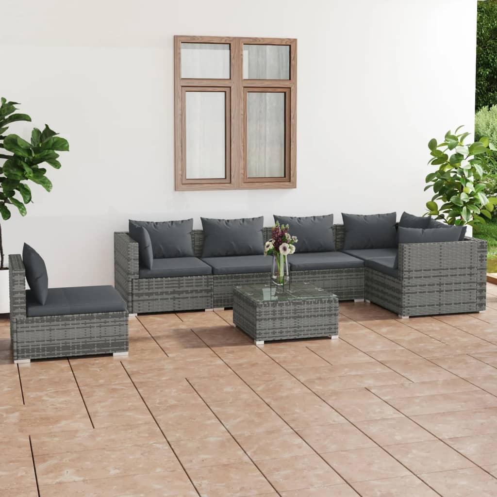 5 Piece Patio Lounge Set With Cushions Poly Rattan Brown