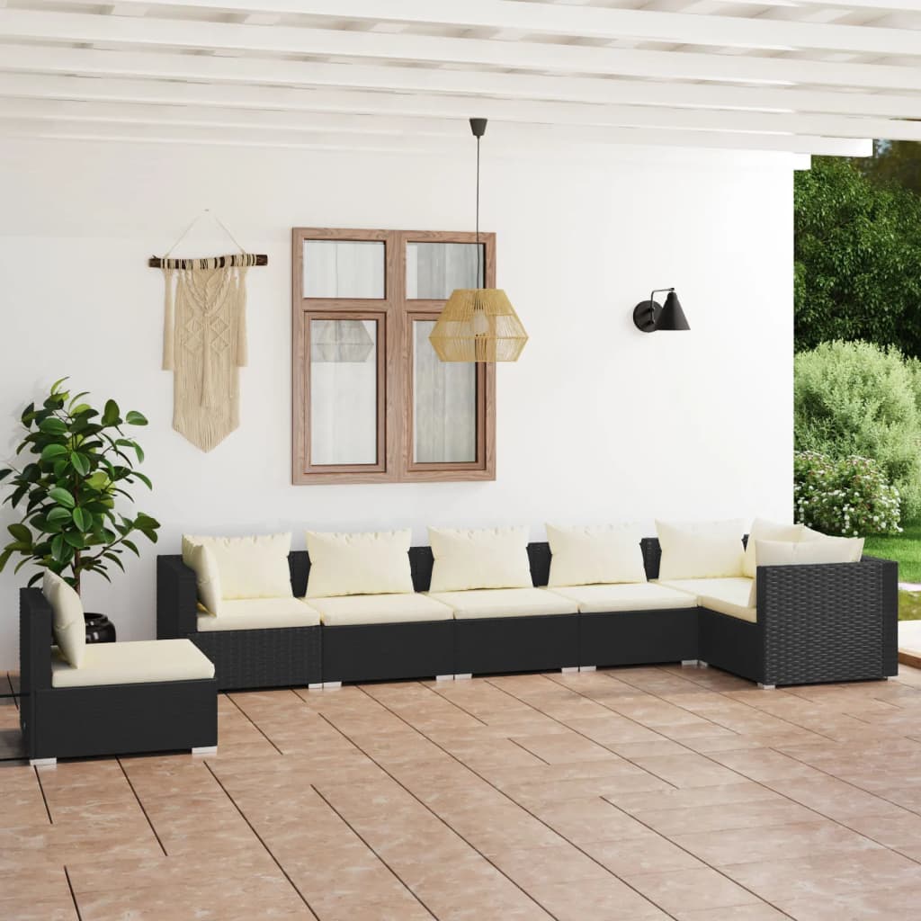 5 Piece Patio Lounge Set With Cushions Poly Rattan Brown