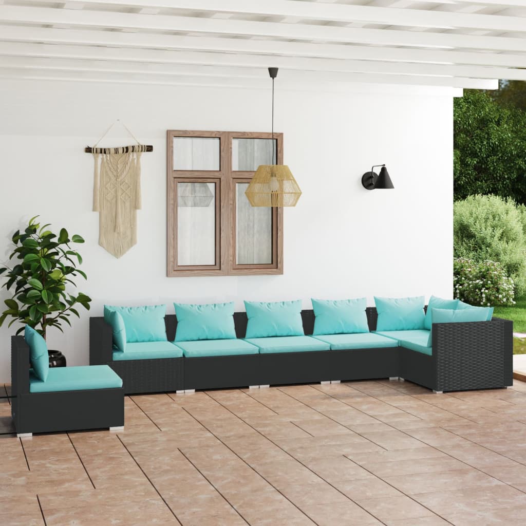 5 Piece Patio Lounge Set With Cushions Poly Rattan Brown