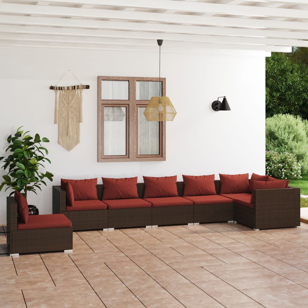 5 Piece Patio Lounge Set With Cushions Poly Rattan Brown