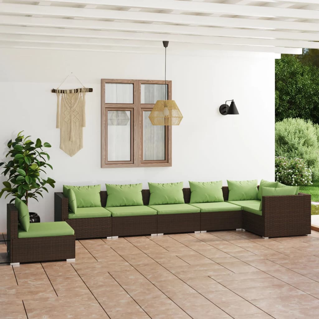 5 Piece Patio Lounge Set With Cushions Poly Rattan Brown