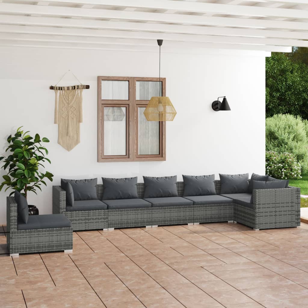 5 Piece Patio Lounge Set With Cushions Poly Rattan Brown