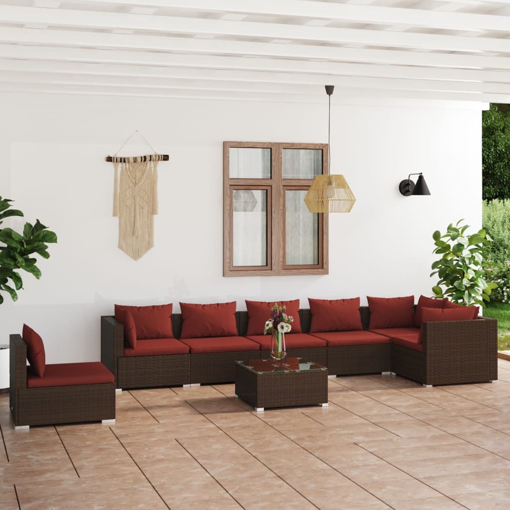 5 Piece Patio Lounge Set With Cushions Poly Rattan Brown