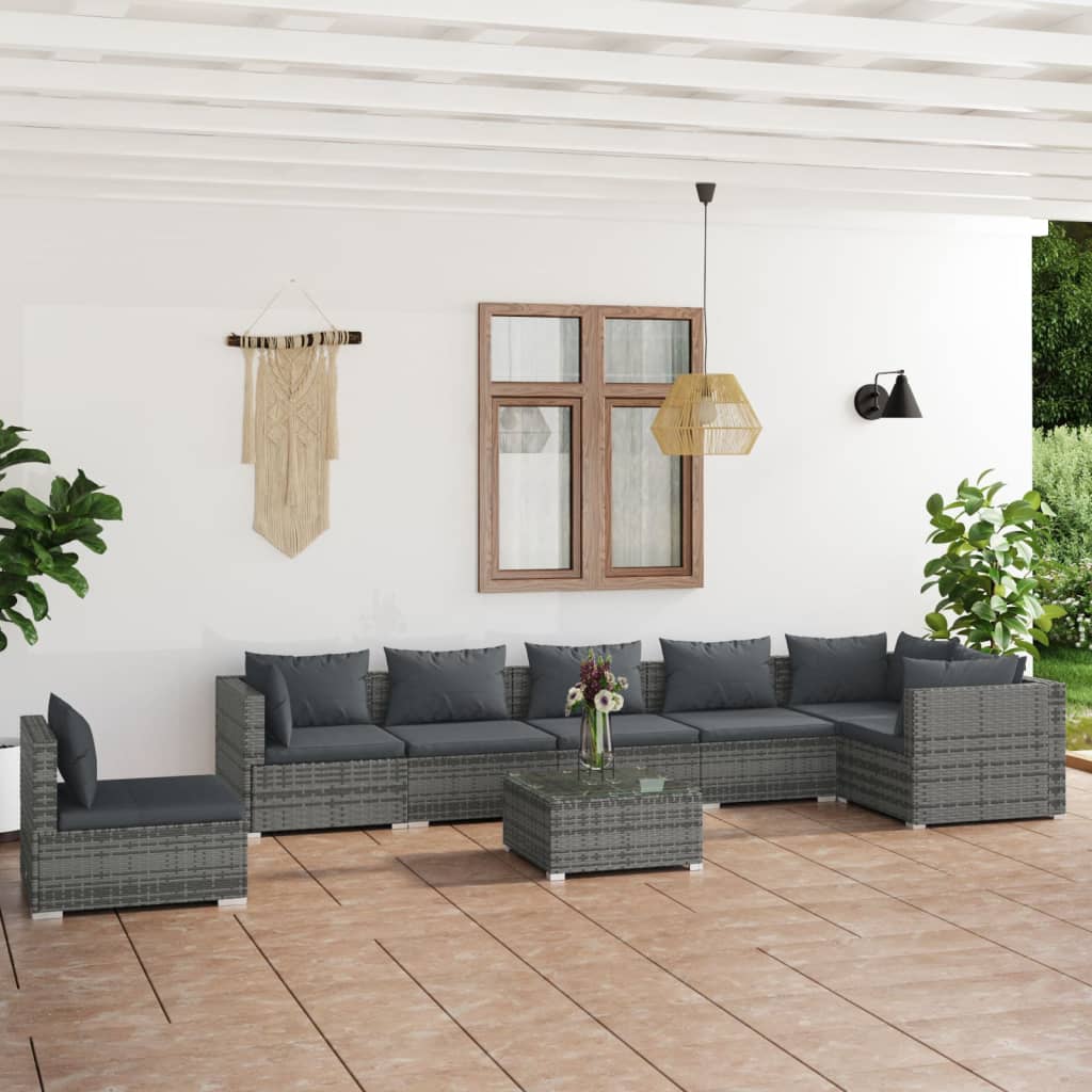 5 Piece Patio Lounge Set With Cushions Poly Rattan Brown