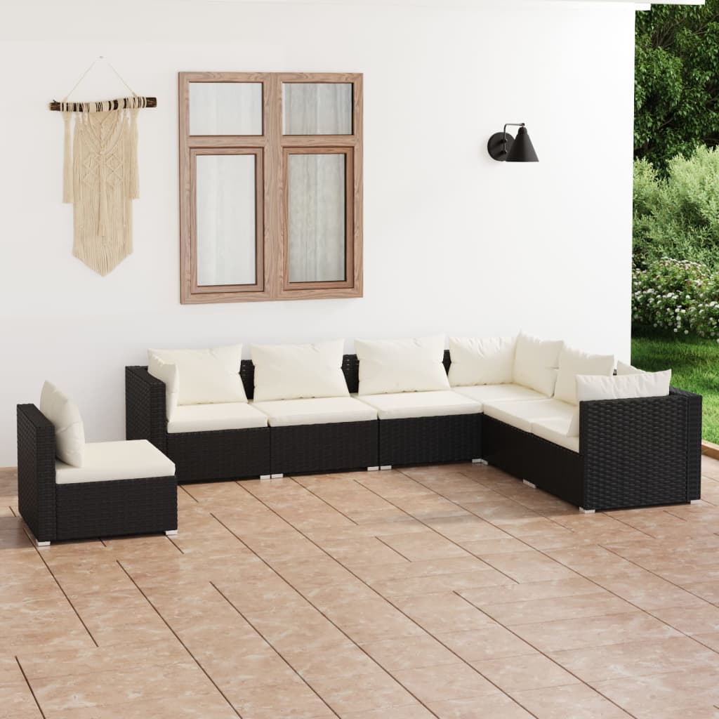 5 Piece Patio Lounge Set With Cushions Poly Rattan Brown