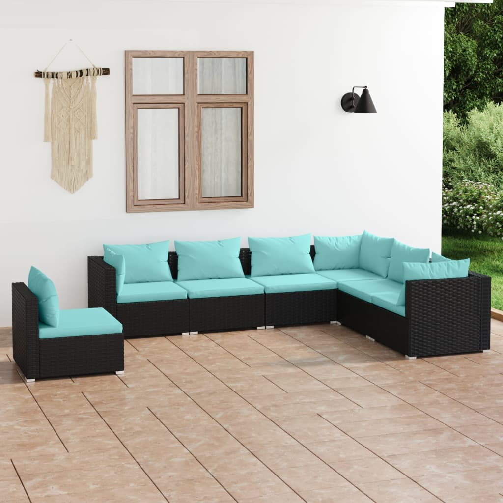 5 Piece Patio Lounge Set With Cushions Poly Rattan Brown