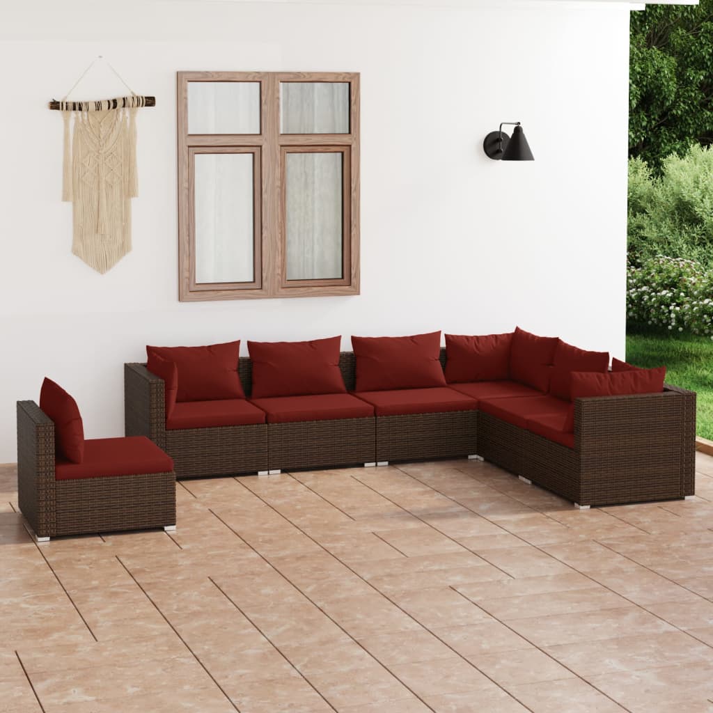 5 Piece Patio Lounge Set With Cushions Poly Rattan Brown