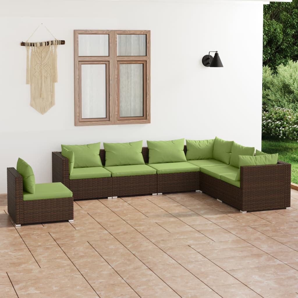 5 Piece Patio Lounge Set With Cushions Poly Rattan Brown