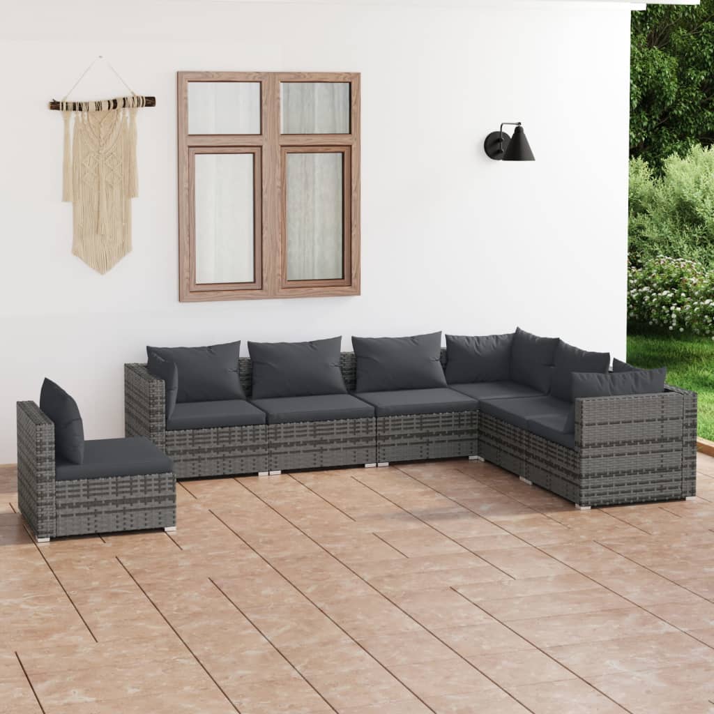 5 Piece Patio Lounge Set With Cushions Poly Rattan Brown