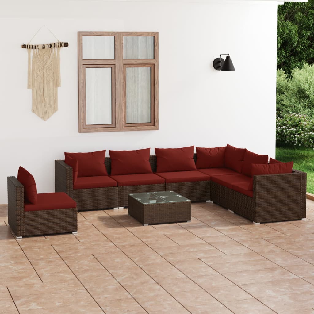 5 Piece Patio Lounge Set With Cushions Poly Rattan Brown