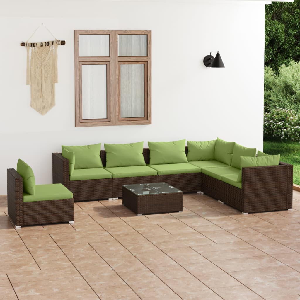 5 Piece Patio Lounge Set With Cushions Poly Rattan Brown