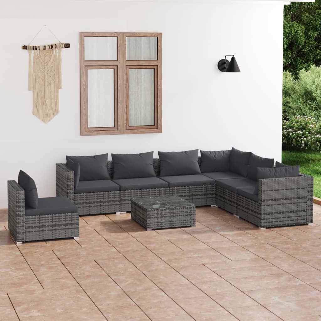 5 Piece Patio Lounge Set With Cushions Poly Rattan Brown