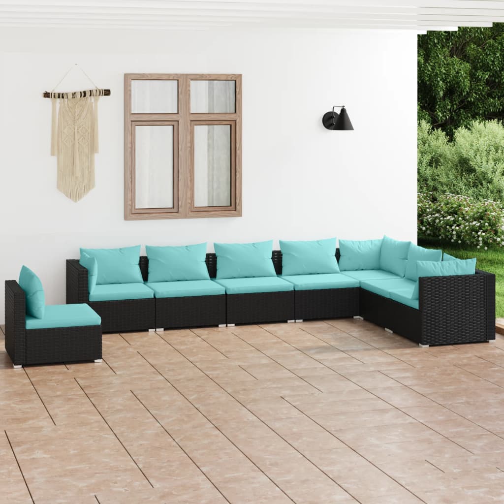 5 Piece Patio Lounge Set With Cushions Poly Rattan Brown