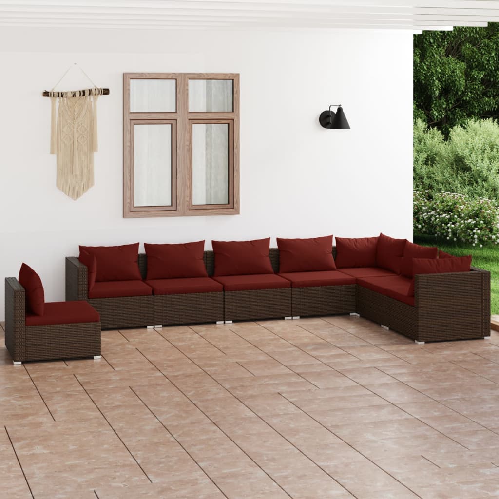 5 Piece Patio Lounge Set With Cushions Poly Rattan Brown