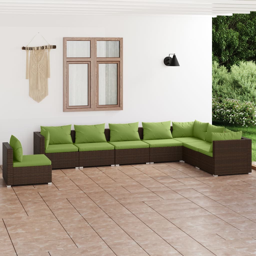 5 Piece Patio Lounge Set With Cushions Poly Rattan Brown