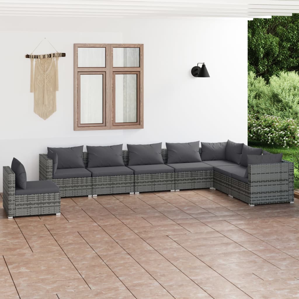 5 Piece Patio Lounge Set With Cushions Poly Rattan Brown