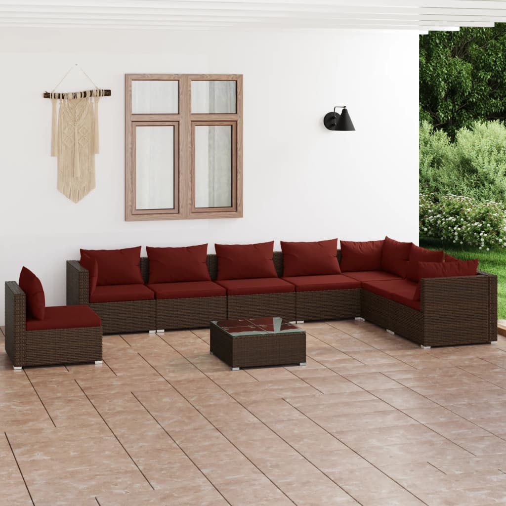 5 Piece Patio Lounge Set With Cushions Poly Rattan Brown