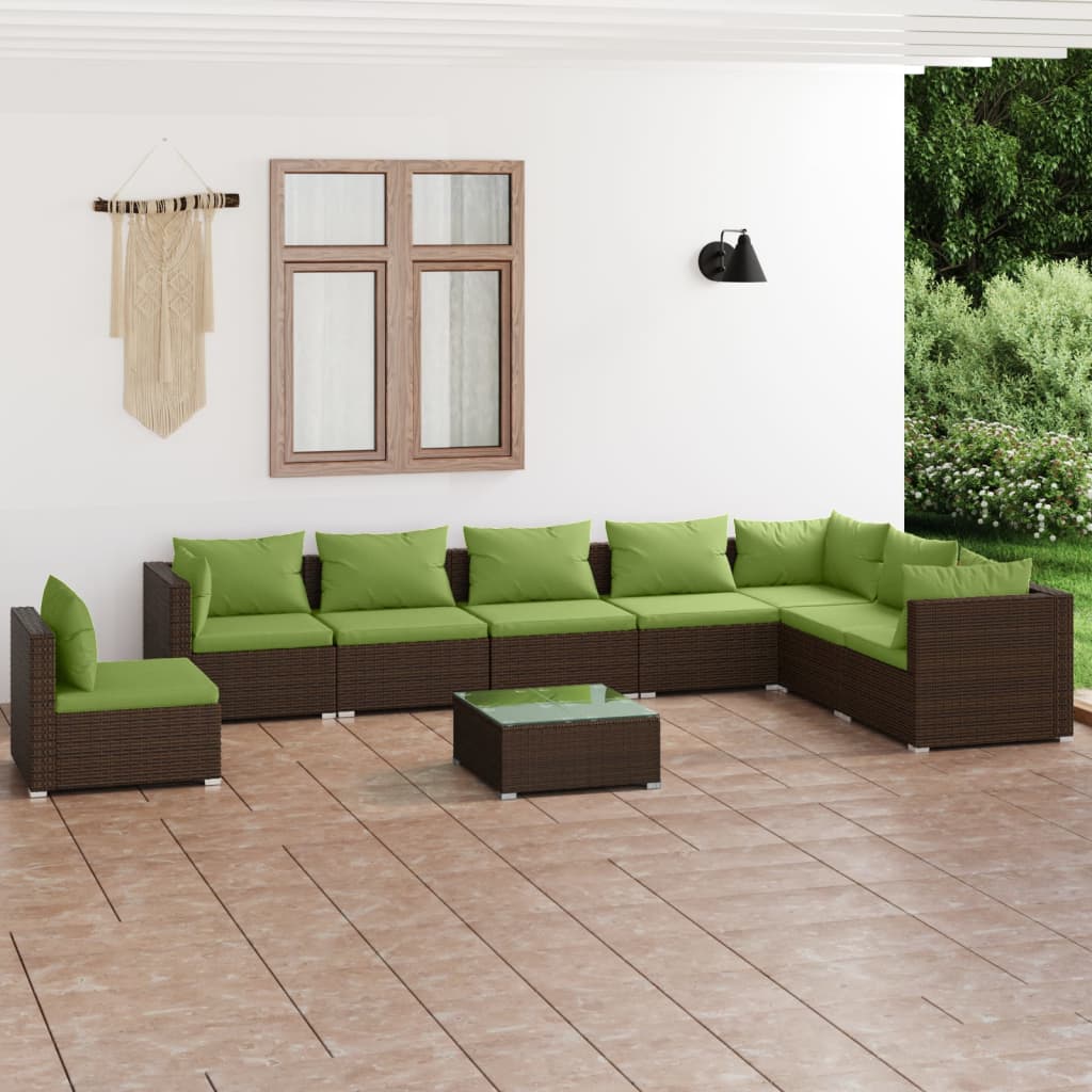 5 Piece Patio Lounge Set With Cushions Poly Rattan Brown