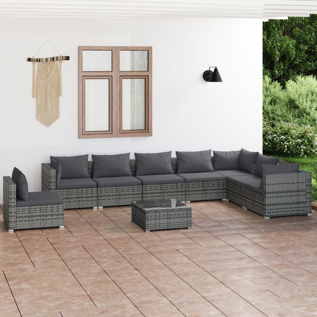 5 Piece Patio Lounge Set With Cushions Poly Rattan Brown