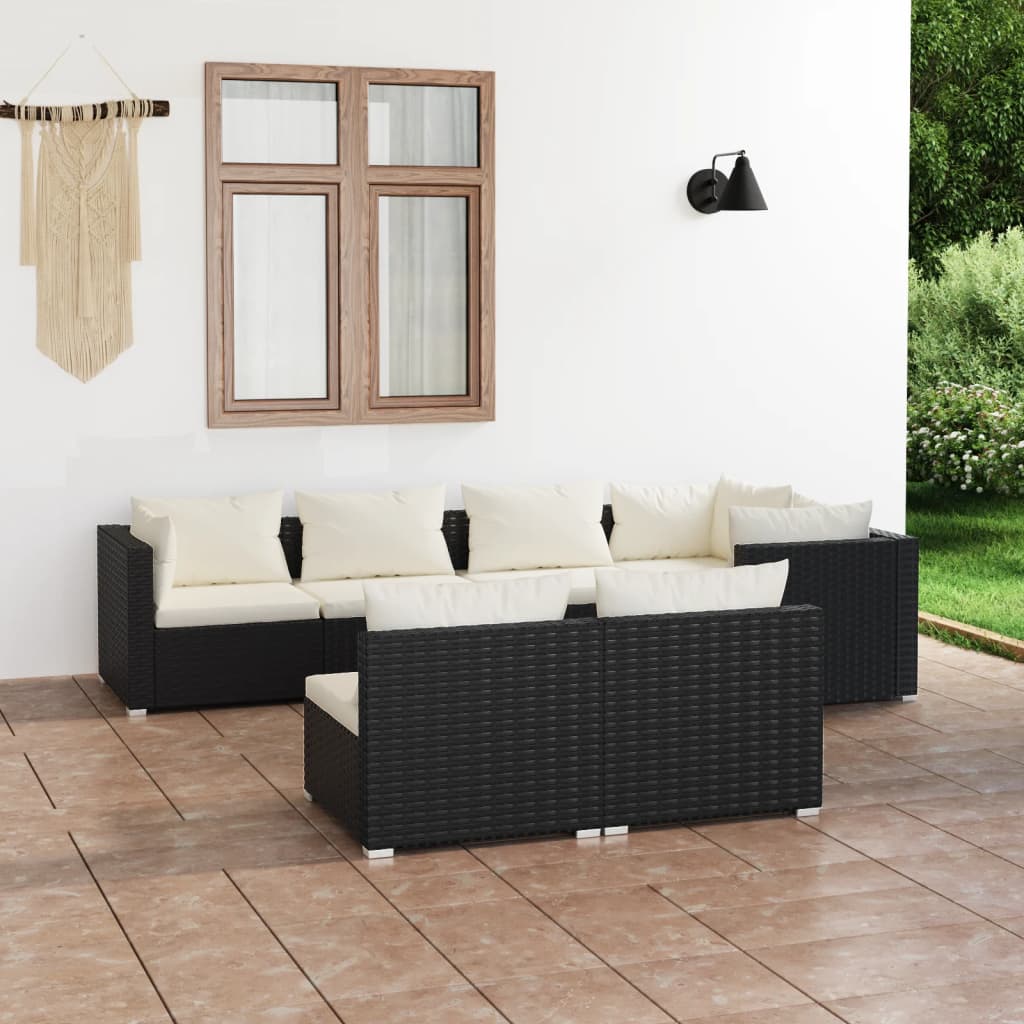 7 Piece Patio Lounge Set With Cushions Brown Poly Rattan