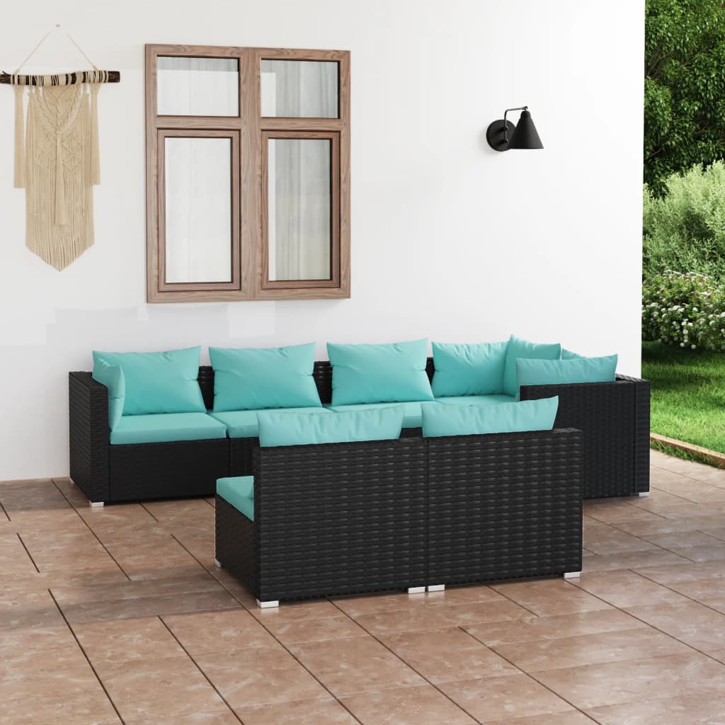 7 Piece Patio Lounge Set With Cushions Brown Poly Rattan