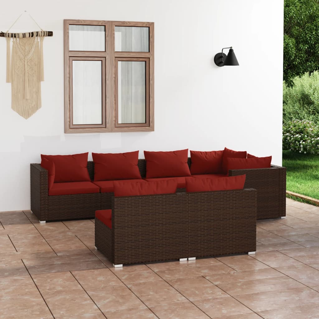 7 Piece Patio Lounge Set With Cushions Brown Poly Rattan